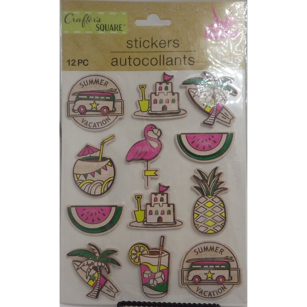 Crafter Square Tropical 3D Stickers Scrapbook Flamingo Surfboard Summer Vacation